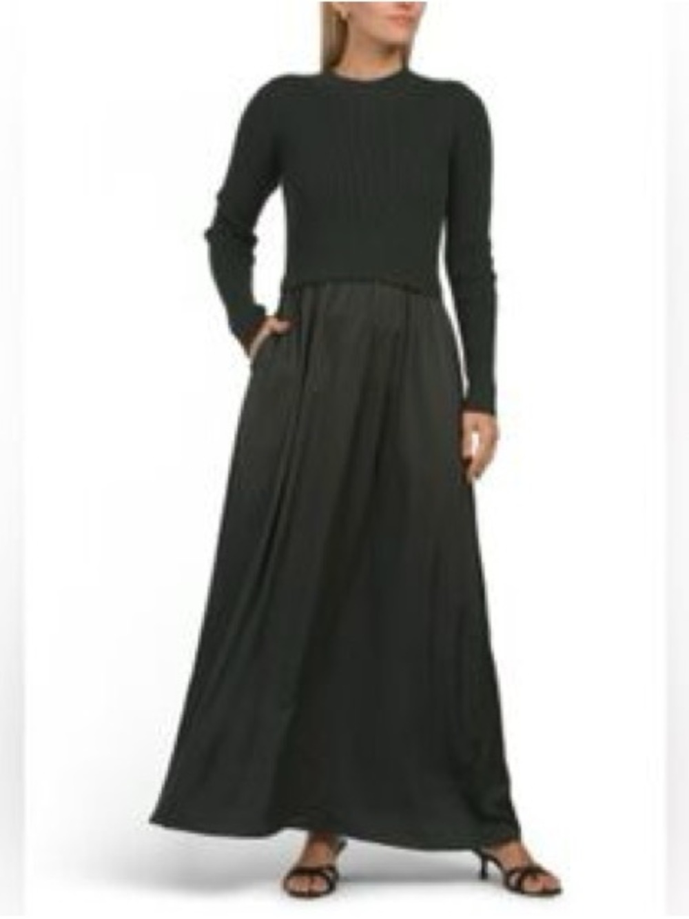 New Taylor Black Ribbed Top Maxi Dress with Pockets